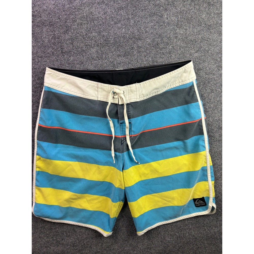 Quiksilver Board Shorts Mens 36 Blue Yellow Striped Recycled Stretch AQYBS00039